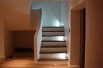 A finished concrete stair with concrete balustrades