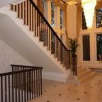 Plastered soffit and metal balustrade